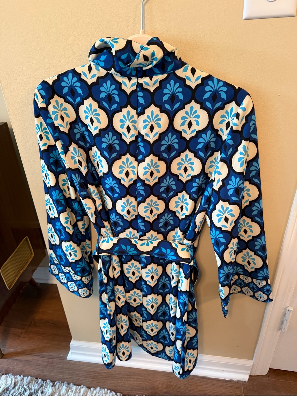 Zara Blue and White Printed Mini Wrap Dress